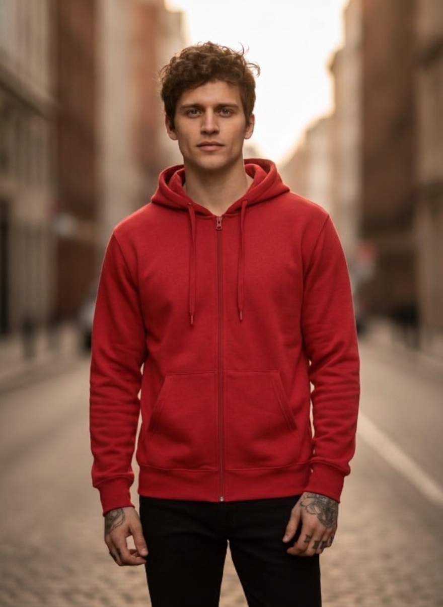 Fruit of the Loom Men's Eversoft Fleece Sweatshirts & Hoodies, Full Zip-Red, X-Large — $17.99 - Virtual Try-On Result